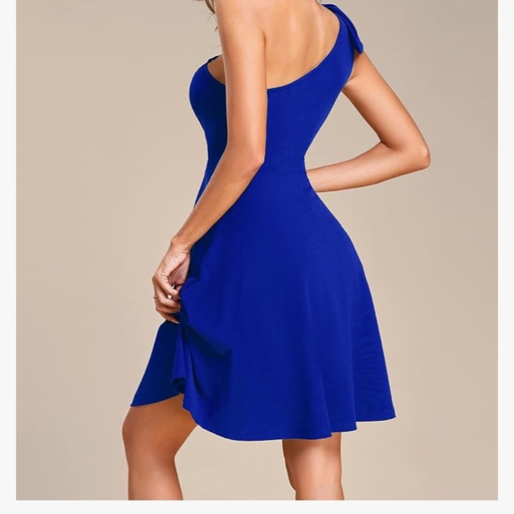 Chic One-Shoulder Blue Dress - Picture 3 of 8